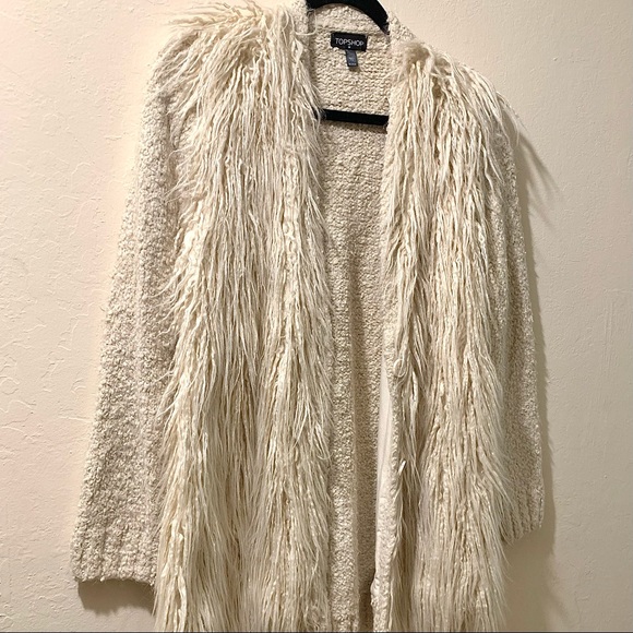 Topshop Fuzzy Button Down Cream Cardigan - Size M (EUC) - Picture 1 of 6